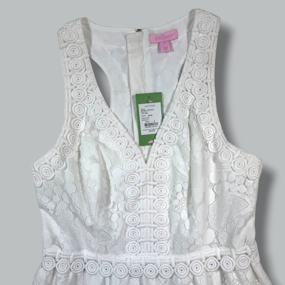 Lilly Pulitzer Litzia Dress Womens Size 8 White Mocean Lace Racerback V-Neck New